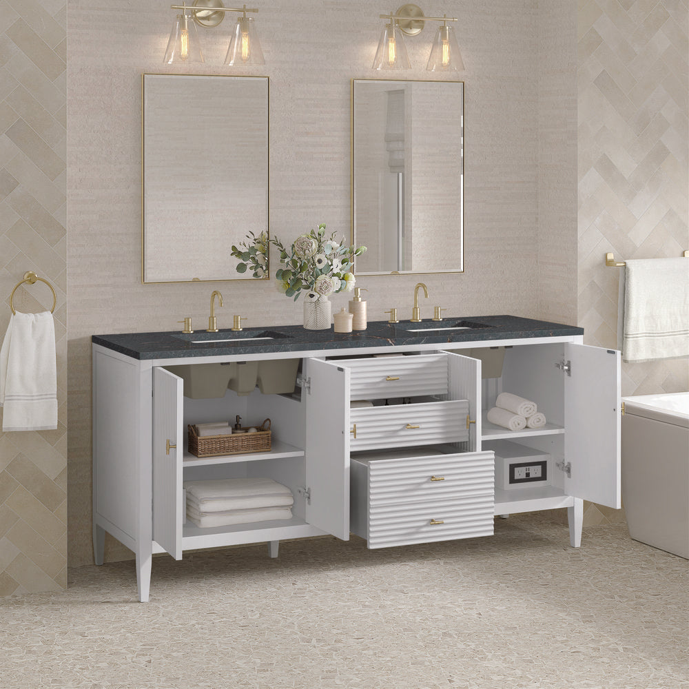 James Martin - Myrrin 72" Double Vanity, Bright White w/ 3 CM Parisien Bleu Silestone Top - 485-V72-BW-3PBL view 5