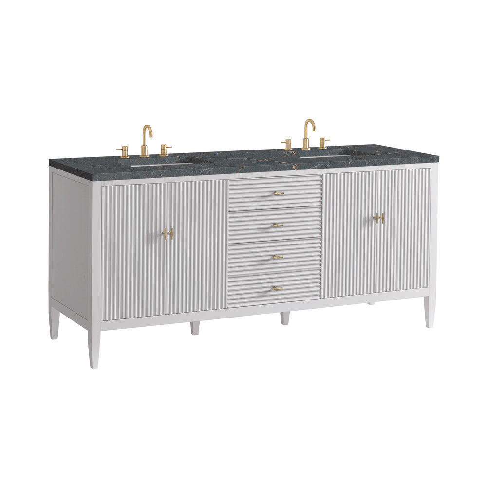 James Martin - Myrrin 72" Double Vanity, Bright White w/ 3 CM Parisien Bleu Silestone Top - 485-V72-BW-3PBL view 10