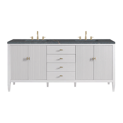 James Martin - Myrrin 72" Double Vanity, Bright White w/ 3 CM Parisien Bleu Silestone Top w/FreePower Wireless Charger - 485-V72-BW-FPBL view 1