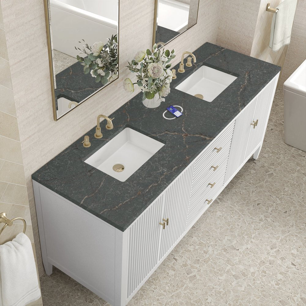 James Martin - Myrrin 72" Double Vanity, Bright White w/ 3 CM Parisien Bleu Silestone Top w/FreePower Wireless Charger - 485-V72-BW-FPBL view 8