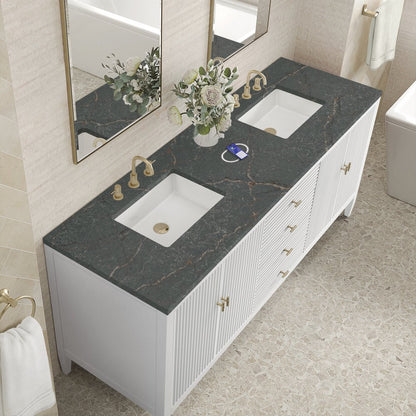 James Martin - Myrrin 72" Double Vanity, Bright White w/ 3 CM Parisien Bleu Silestone Top w/FreePower Wireless Charger - 485-V72-BW-FPBL view 8