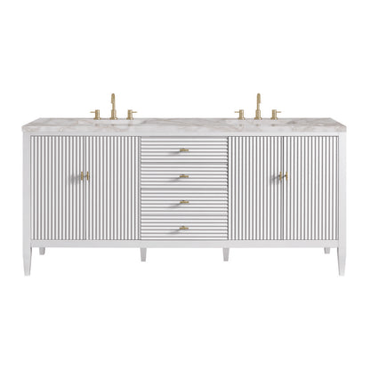 James Martin - Myrrin 72" Double Vanity, Bright White w/ 3 CM Victorian Silver Silestone Top - 485-V72-BW-3VSL view 1