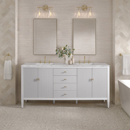 James Martin - Myrrin 72" Double Vanity, Bright White w/ 3 CM Victorian Silver Silestone Top - 485-V72-BW-3VSL view 3