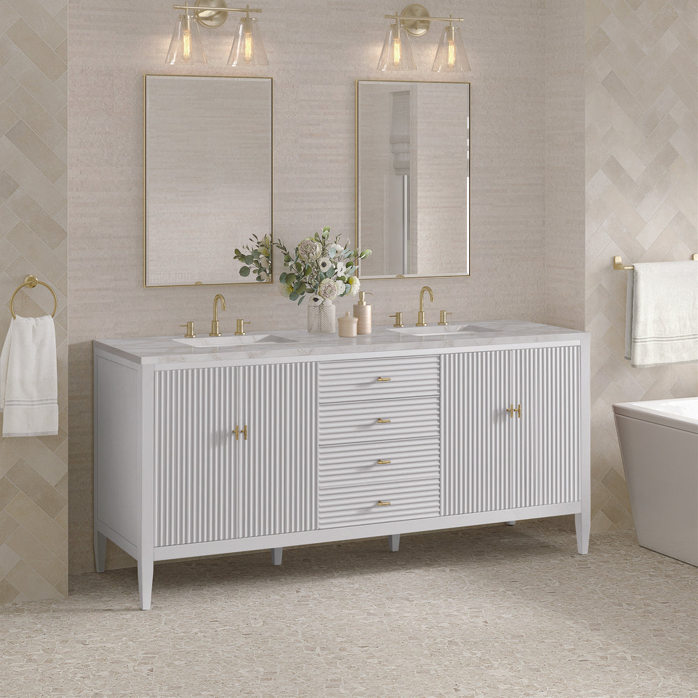 James Martin - Myrrin 72" Double Vanity, Bright White w/ 3 CM Victorian Silver Silestone Top - 485-V72-BW-3VSL view 4