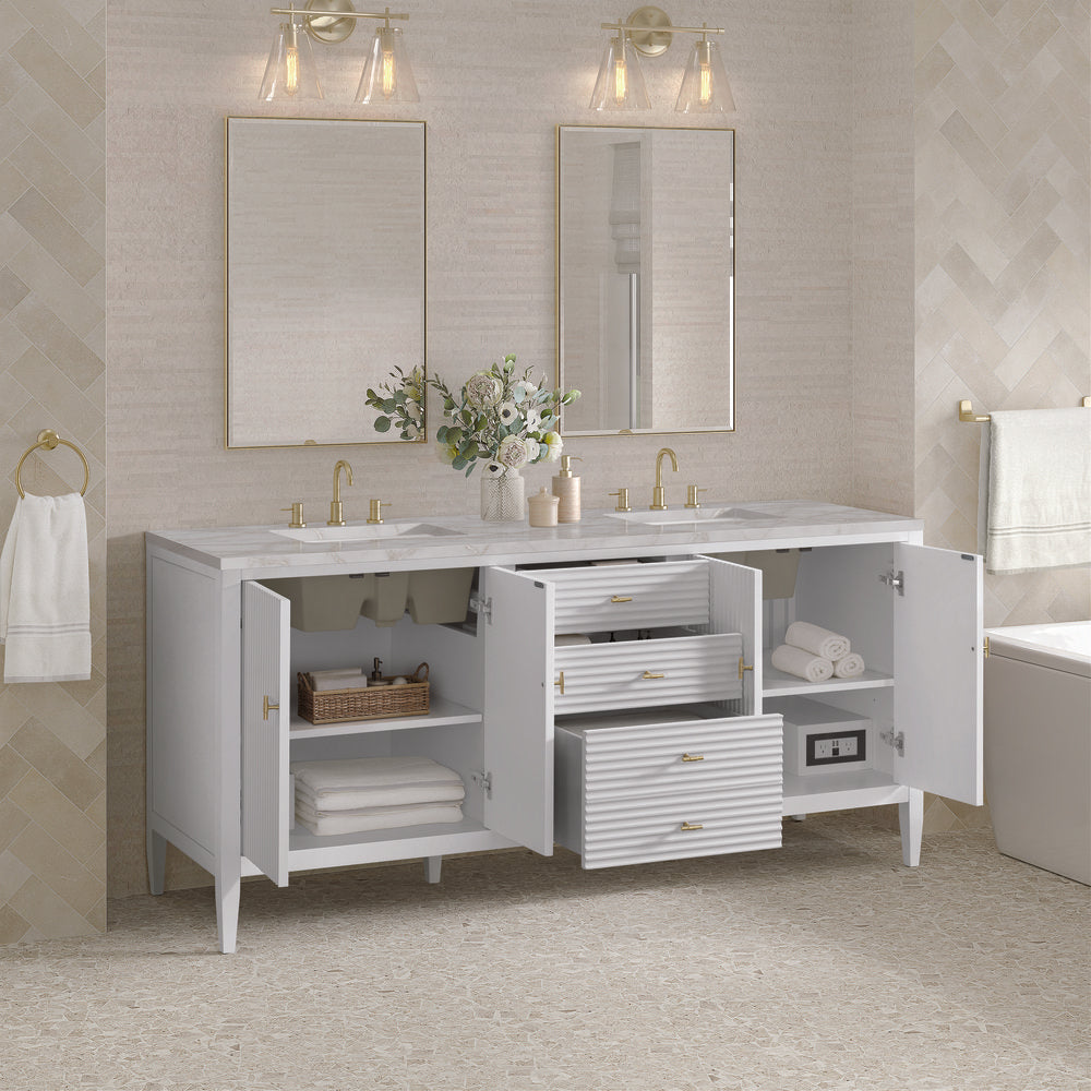James Martin - Myrrin 72" Double Vanity, Bright White w/ 3 CM Victorian Silver Silestone Top - 485-V72-BW-3VSL view 5
