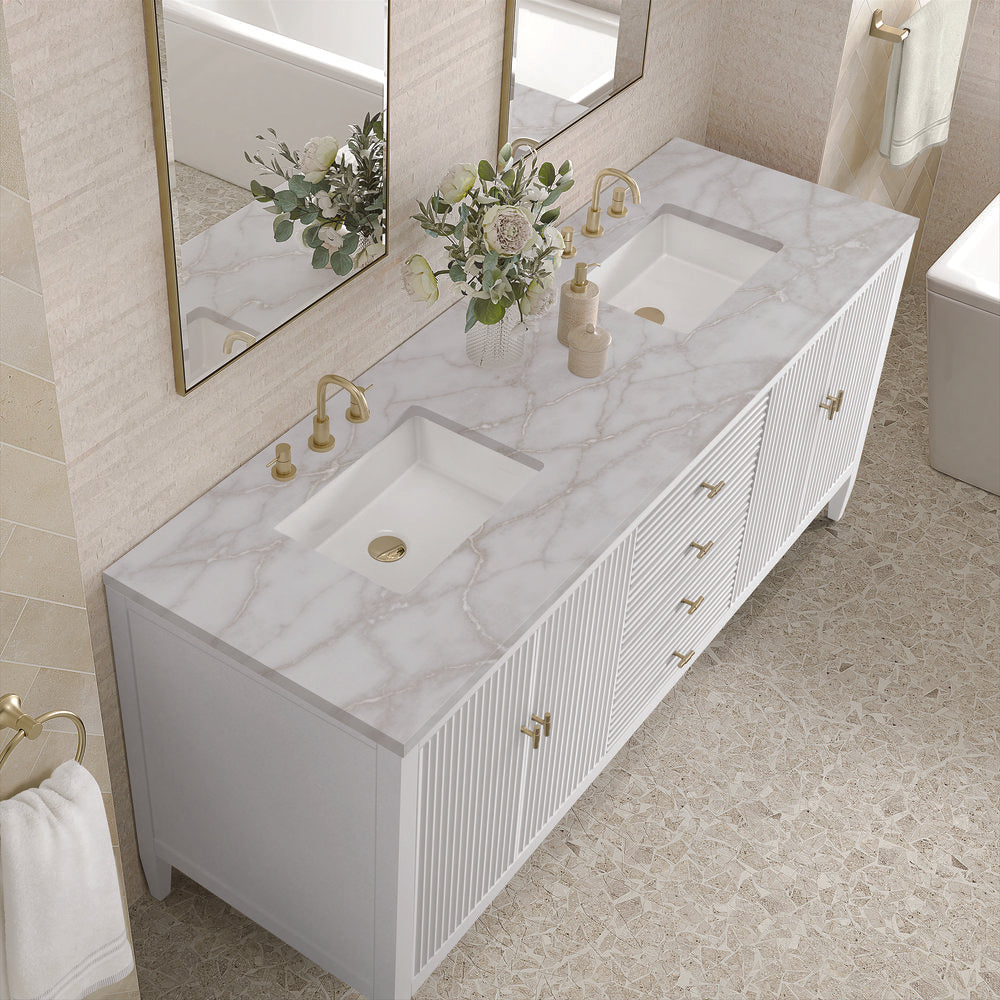 James Martin - Myrrin 72" Double Vanity, Bright White w/ 3 CM Victorian Silver Silestone Top - 485-V72-BW-3VSL view 7