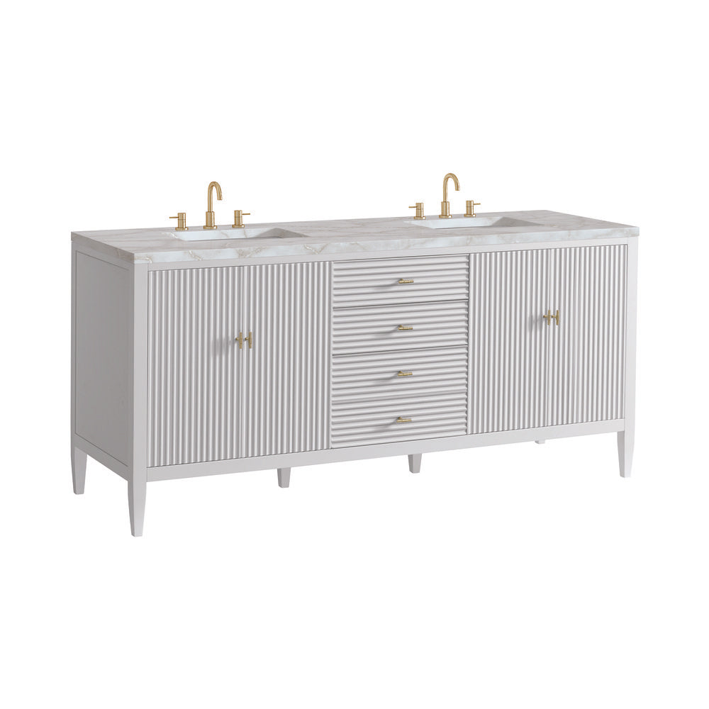 James Martin - Myrrin 72" Double Vanity, Bright White w/ 3 CM Victorian Silver Silestone Top - 485-V72-BW-3VSL view 10