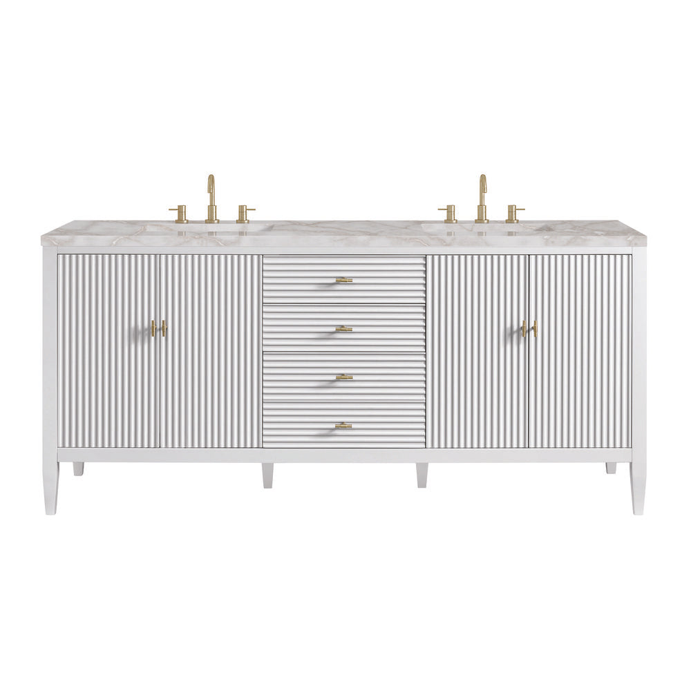 James Martin - Myrrin 72" Double Vanity, Bright White w/ 3 CM Victorian Silver Silestone Top w/FreePower Wireless Charger - 485-V72-BW-FVSL view 1