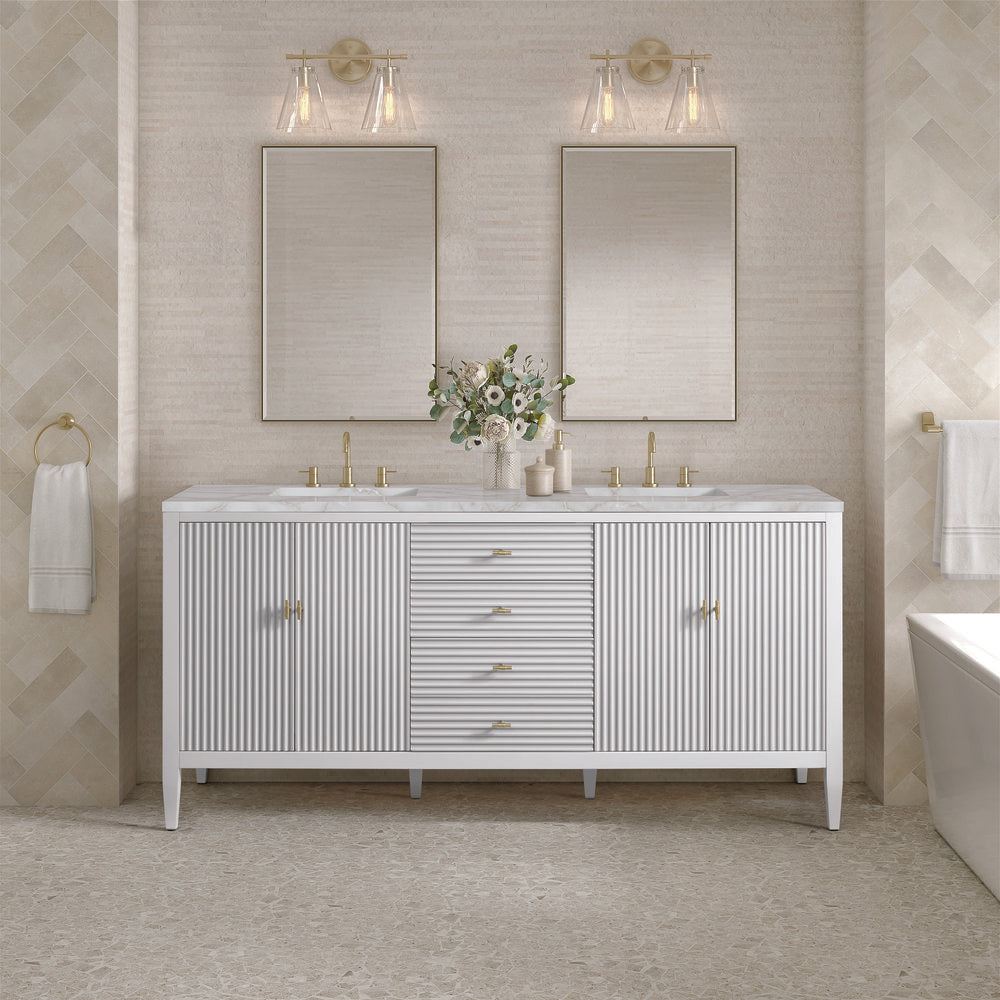 James Martin - Myrrin 72" Double Vanity, Bright White w/ 3 CM Victorian Silver Silestone Top w/FreePower Wireless Charger - 485-V72-BW-FVSL view 4