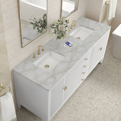 James Martin - Myrrin 72" Double Vanity, Bright White w/ 3 CM Victorian Silver Silestone Top w/FreePower Wireless Charger - 485-V72-BW-FVSL view 8