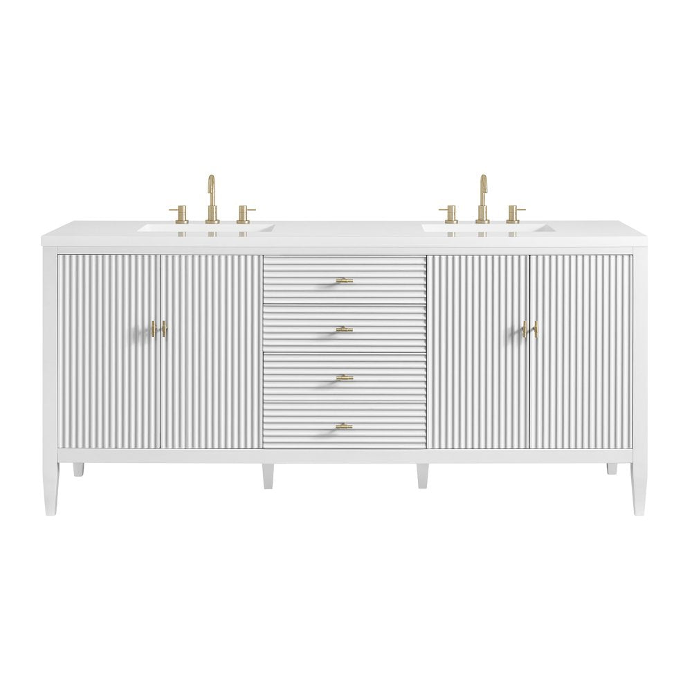 James Martin - Myrrin 72" Double Vanity, Bright White w/ 3 CM White Zeus Silestone Top - 485-V72-BW-3WZ view 1