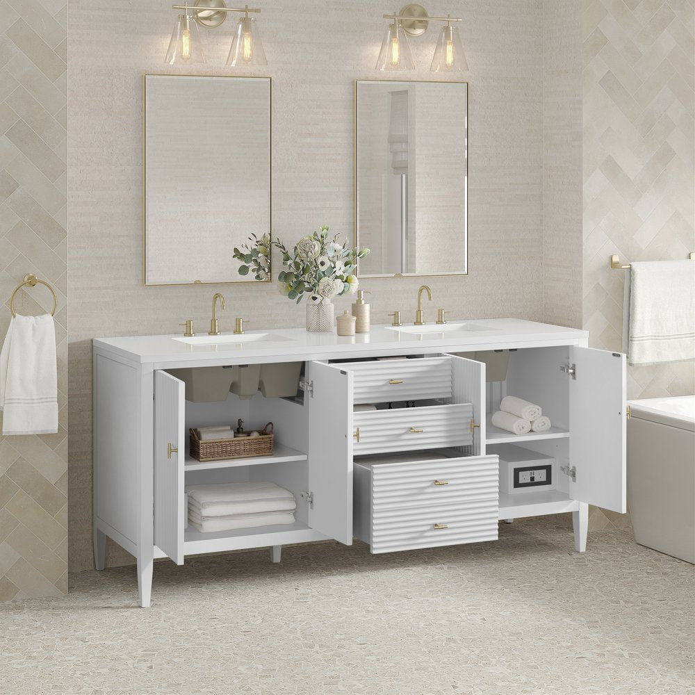 James Martin - Myrrin 72" Double Vanity, Bright White w/ 3 CM White Zeus Silestone Top - 485-V72-BW-3WZ view 5