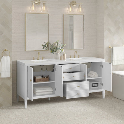 James Martin - Myrrin 72" Double Vanity, Bright White w/ 3 CM White Zeus Silestone Top - 485-V72-BW-3WZ view 5
