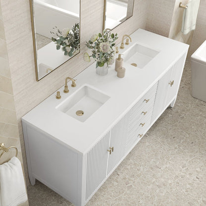 James Martin - Myrrin 72" Double Vanity, Bright White w/ 3 CM White Zeus Silestone Top - 485-V72-BW-3WZ view 7