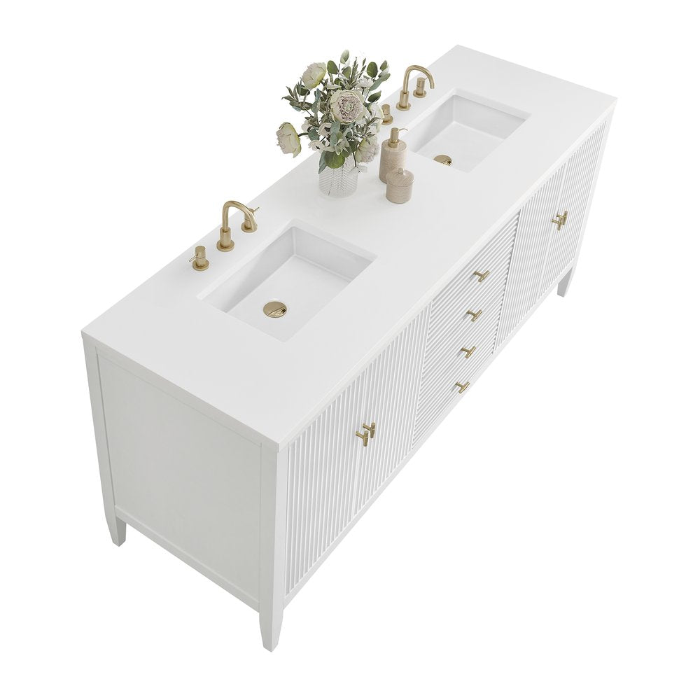 James Martin - Myrrin 72" Double Vanity, Bright White w/ 3 CM White Zeus Silestone Top - 485-V72-BW-3WZ view 8