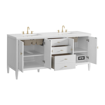 James Martin - Myrrin 72" Double Vanity, Bright White w/ 3 CM White Zeus Silestone Top - 485-V72-BW-3WZ view 10