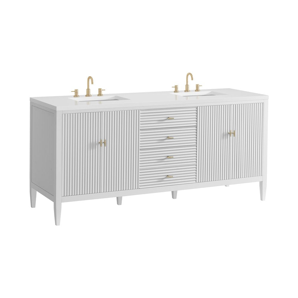 James Martin - Myrrin 72" Double Vanity, Bright White w/ 3 CM White Zeus Silestone Top - 485-V72-BW-3WZ view 12