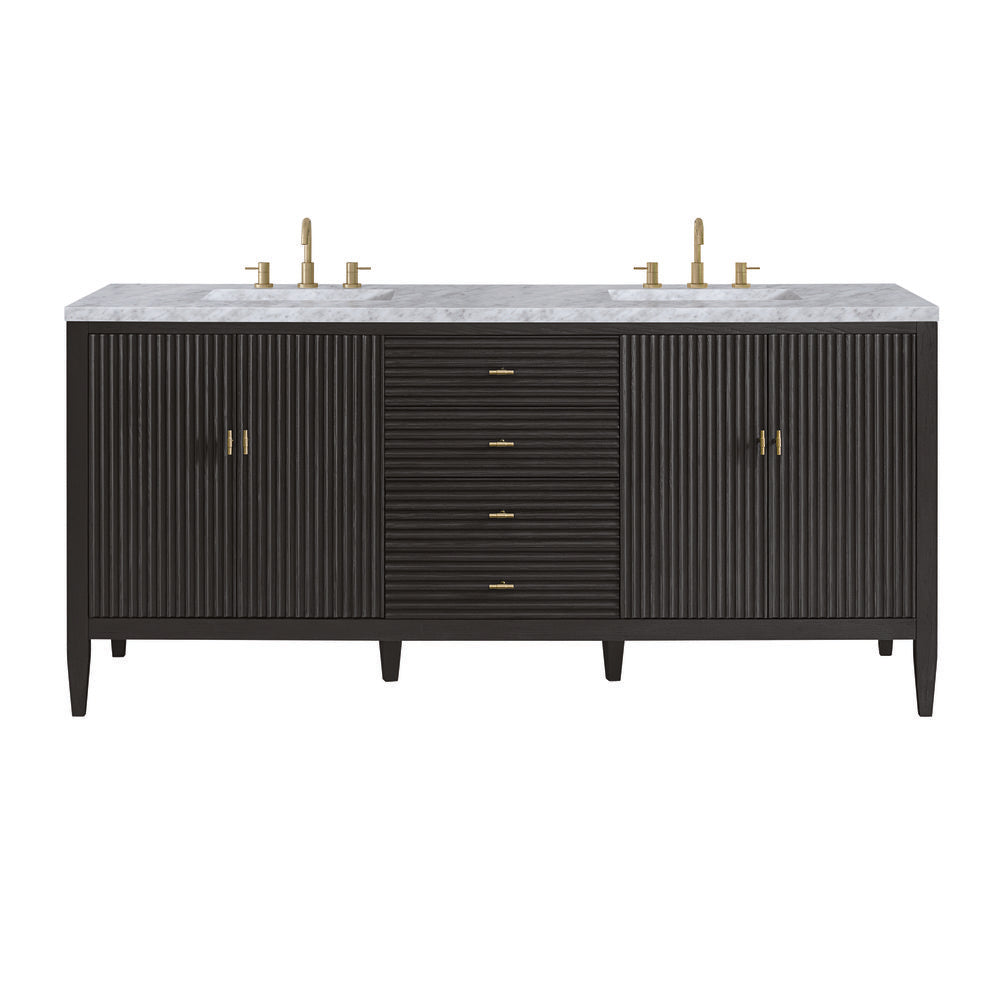 James Martin - Myrrin 72" Double Vanity, Carbon Oak w/ 3 CM Carrara White Marble Top - 485-V72-CBO-3CAR view 1