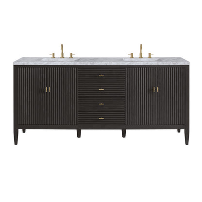 James Martin - Myrrin 72" Double Vanity, Carbon Oak w/ 3 CM Carrara White Marble Top - 485-V72-CBO-3CAR view 1