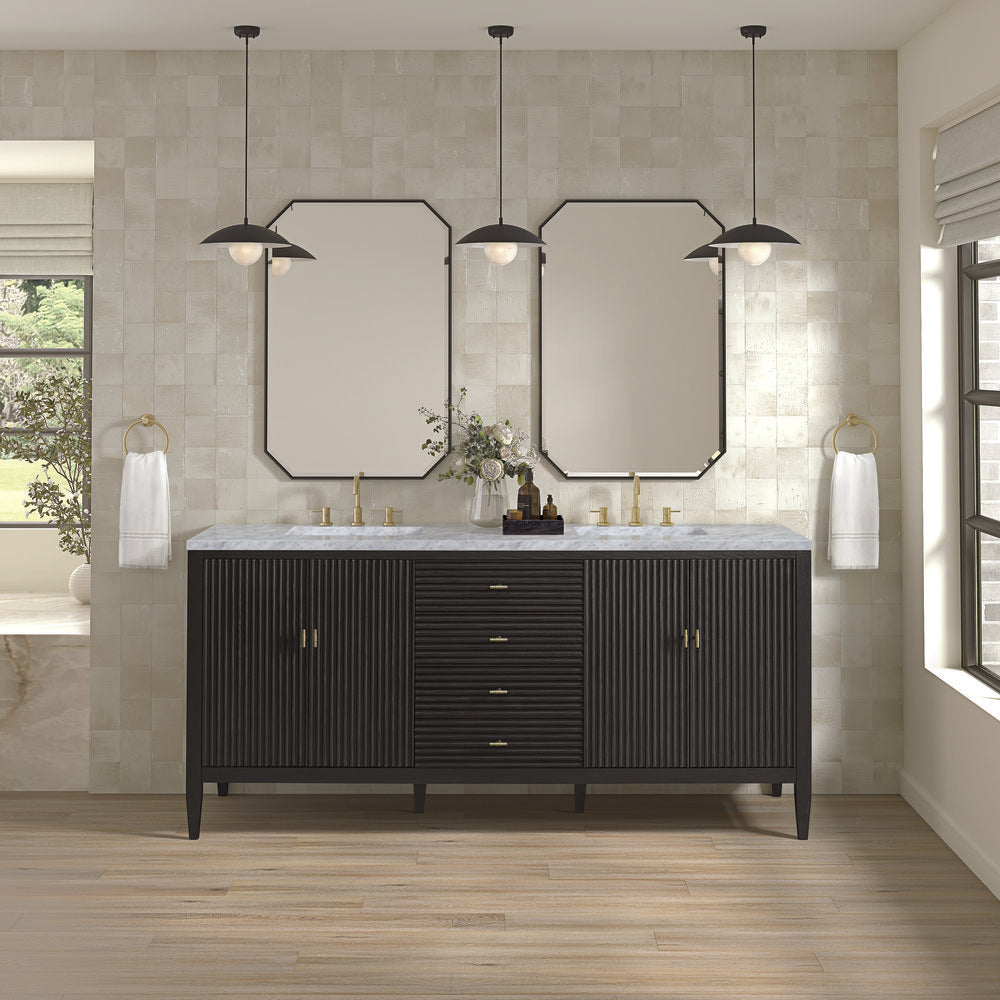 James Martin - Myrrin 72" Double Vanity, Carbon Oak w/ 3 CM Carrara White Marble Top - 485-V72-CBO-3CAR view 3