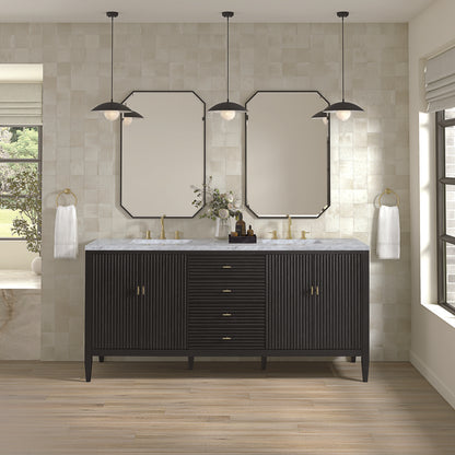 James Martin - Myrrin 72" Double Vanity, Carbon Oak w/ 3 CM Carrara White Marble Top - 485-V72-CBO-3CAR view 3