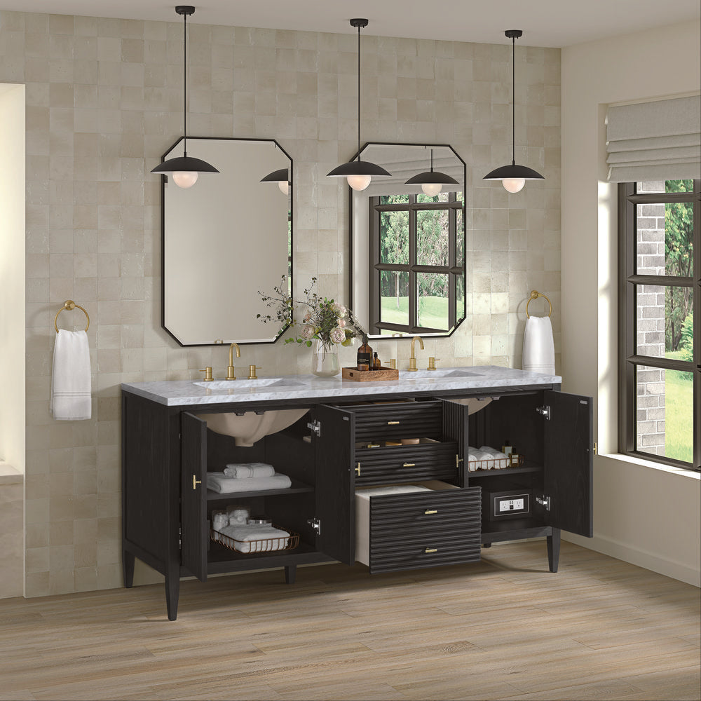 James Martin - Myrrin 72" Double Vanity, Carbon Oak w/ 3 CM Carrara White Marble Top - 485-V72-CBO-3CAR view 5