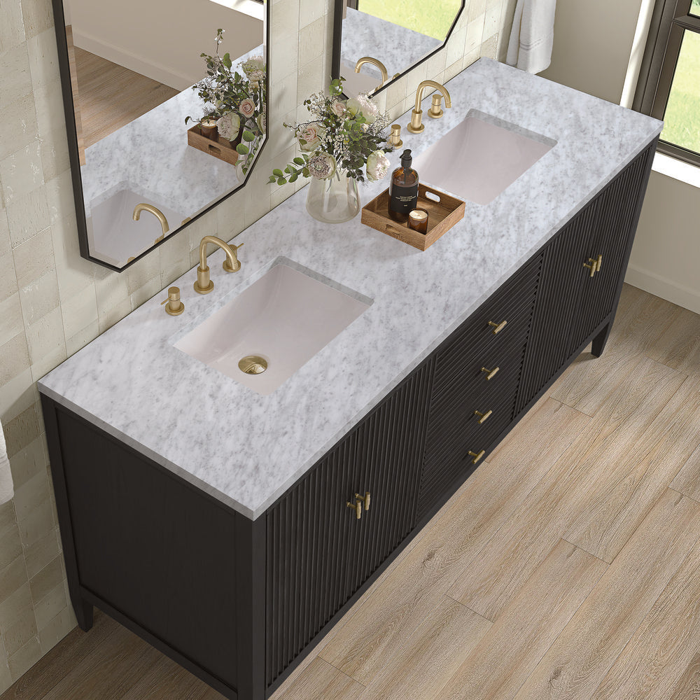 James Martin - Myrrin 72" Double Vanity, Carbon Oak w/ 3 CM Carrara White Marble Top - 485-V72-CBO-3CAR view 7