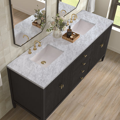 James Martin - Myrrin 72" Double Vanity, Carbon Oak w/ 3 CM Carrara White Marble Top - 485-V72-CBO-3CAR view 7