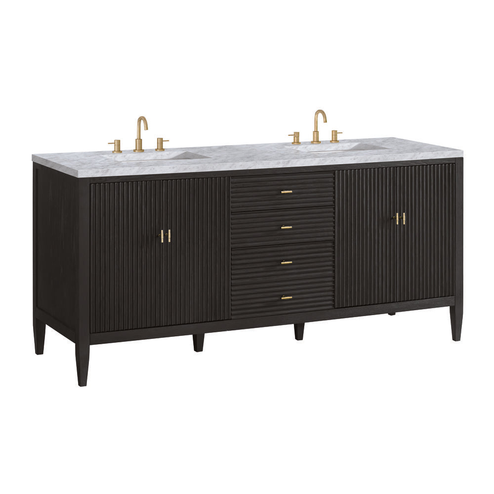 James Martin - Myrrin 72" Double Vanity, Carbon Oak w/ 3 CM Carrara White Marble Top - 485-V72-CBO-3CAR view 10