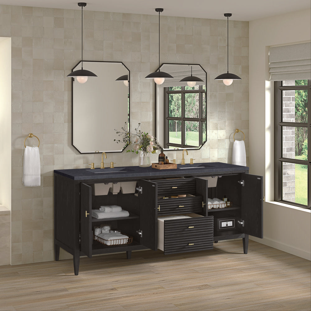 James Martin - Myrrin 72" Double Vanity, Carbon Oak w/ 3 CM Charcoal Soapstone Silestone Top - 485-V72-CBO-3CSP view 5