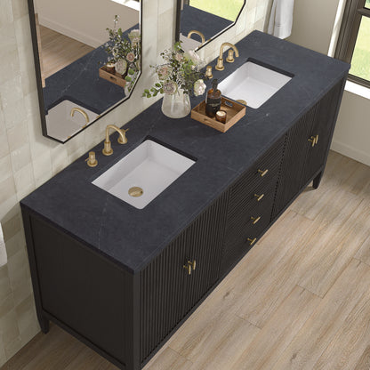 James Martin - Myrrin 72" Double Vanity, Carbon Oak w/ 3 CM Charcoal Soapstone Silestone Top - 485-V72-CBO-3CSP view 7