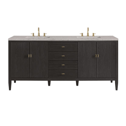 James Martin - Myrrin 72" Double Vanity, Carbon Oak w/ 3 CM Eternal Jasmine Pearl Silestone Top - 485-V72-CBO-3EJP view 1