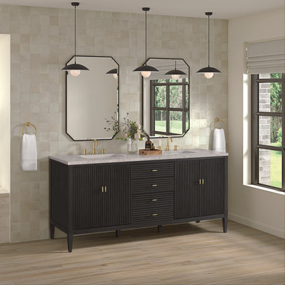 James Martin - Myrrin 72" Double Vanity, Carbon Oak w/ 3 CM Eternal Jasmine Pearl Silestone Top - 485-V72-CBO-3EJP view 4
