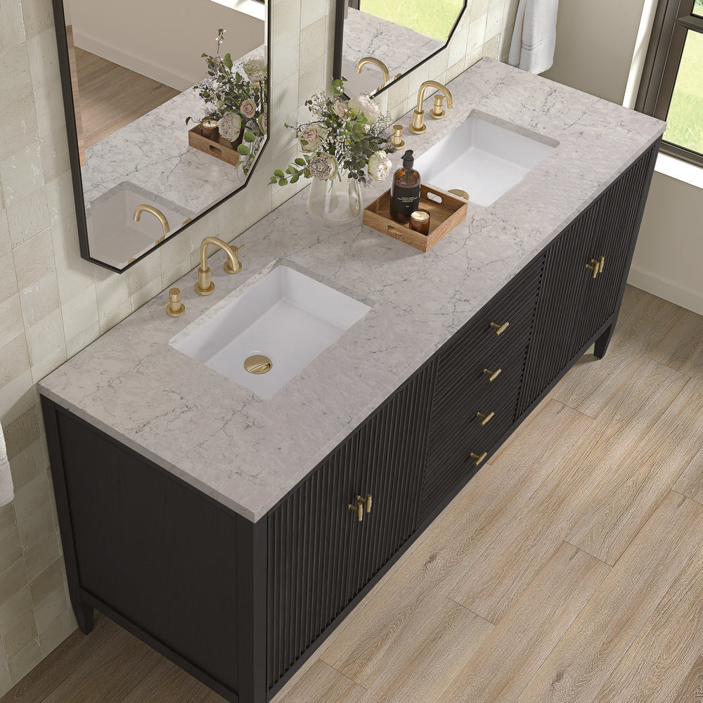 James Martin - Myrrin 72" Double Vanity, Carbon Oak w/ 3 CM Eternal Jasmine Pearl Silestone Top - 485-V72-CBO-3EJP view 7