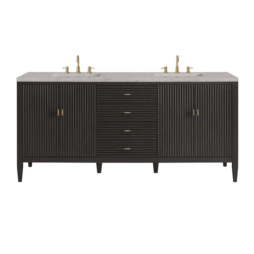 James Martin - Myrrin 72" Double Vanity, Carbon Oak w/ 3 CM Eternal Jasmine Pearl Silestone Top w/FreePower Wireless Charger - 485-V72-CBO-FEJP view 1
