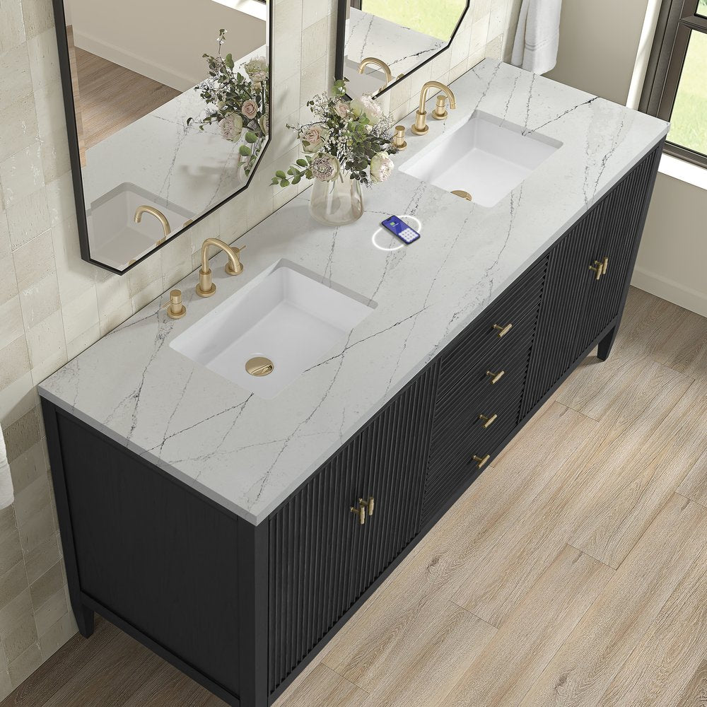 James Martin - Myrrin 72" Double Vanity, Carbon Oak w/ 3 CM Ethereal Noctis Silestone Top w/FreePower Wireless Charger - 485-V72-CBO-FENC view 8