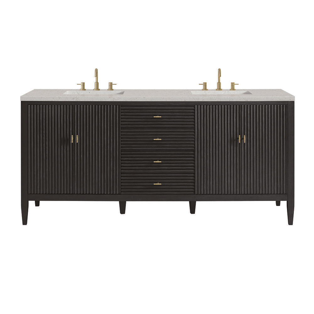 James Martin - Myrrin 72" Double Vanity, Carbon Oak w/ 3 CM Lime Delight Silestone Top - 485-V72-CBO-3LDL view 1