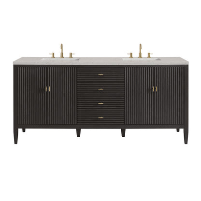 James Martin - Myrrin 72" Double Vanity, Carbon Oak w/ 3 CM Lime Delight Silestone Top - 485-V72-CBO-3LDL view 1