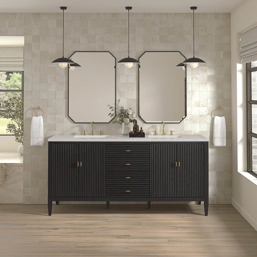 James Martin - Myrrin 72" Double Vanity, Carbon Oak w/ 3 CM Lime Delight Silestone Top - 485-V72-CBO-3LDL view 3