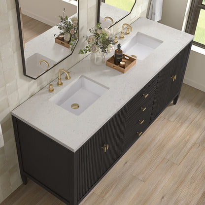 James Martin - Myrrin 72" Double Vanity, Carbon Oak w/ 3 CM Lime Delight Silestone Top - 485-V72-CBO-3LDL view 7