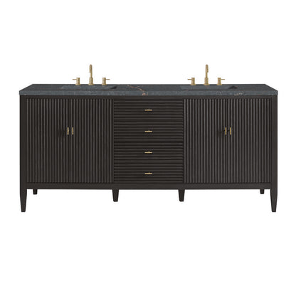 James Martin - Myrrin 72" Double Vanity, Carbon Oak w/ 3 CM Parisien Bleu Silestone Top - 485-V72-CBO-3PBL view 1