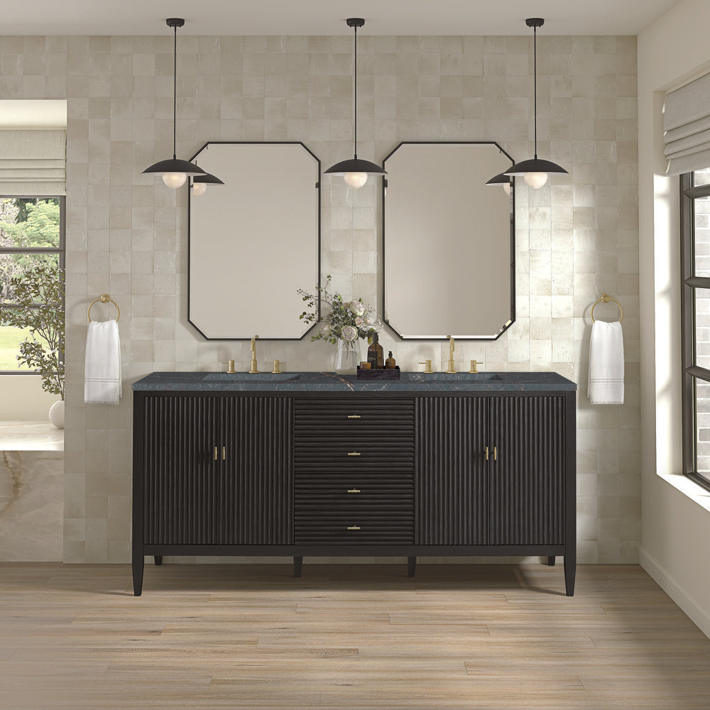 James Martin - Myrrin 72" Double Vanity, Carbon Oak w/ 3 CM Parisien Bleu Silestone Top - 485-V72-CBO-3PBL view 3