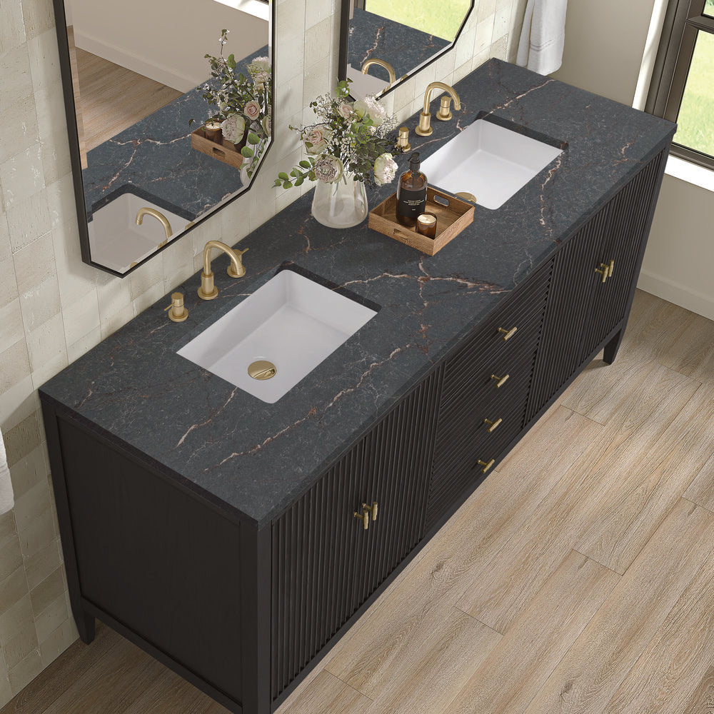 James Martin - Myrrin 72" Double Vanity, Carbon Oak w/ 3 CM Parisien Bleu Silestone Top - 485-V72-CBO-3PBL view 7
