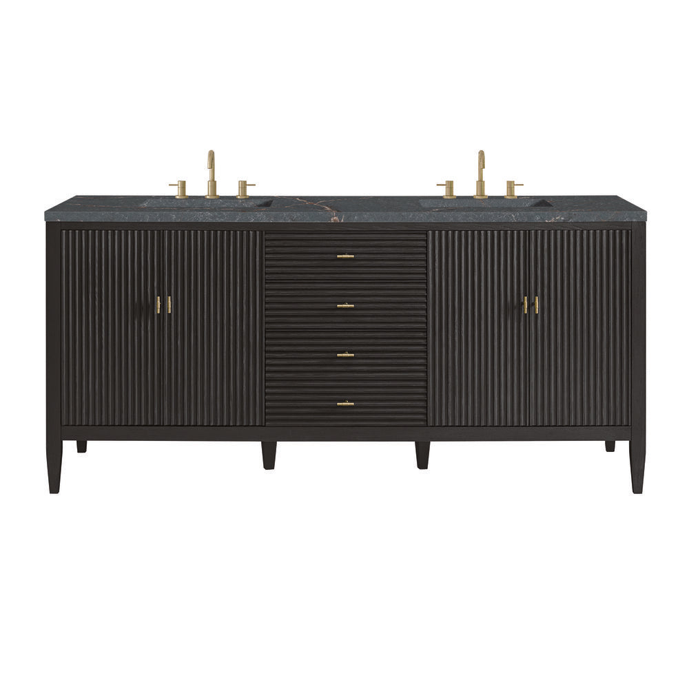 James Martin - Myrrin 72" Double Vanity, Carbon Oak w/ 3 CM Parisien Bleu Silestone Top w/FreePower Wireless Charger - 485-V72-CBO-FPBL view 1