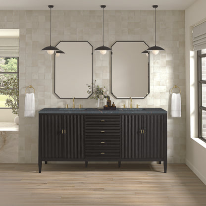 James Martin - Myrrin 72" Double Vanity, Carbon Oak w/ 3 CM Parisien Bleu Silestone Top w/FreePower Wireless Charger - 485-V72-CBO-FPBL view 4