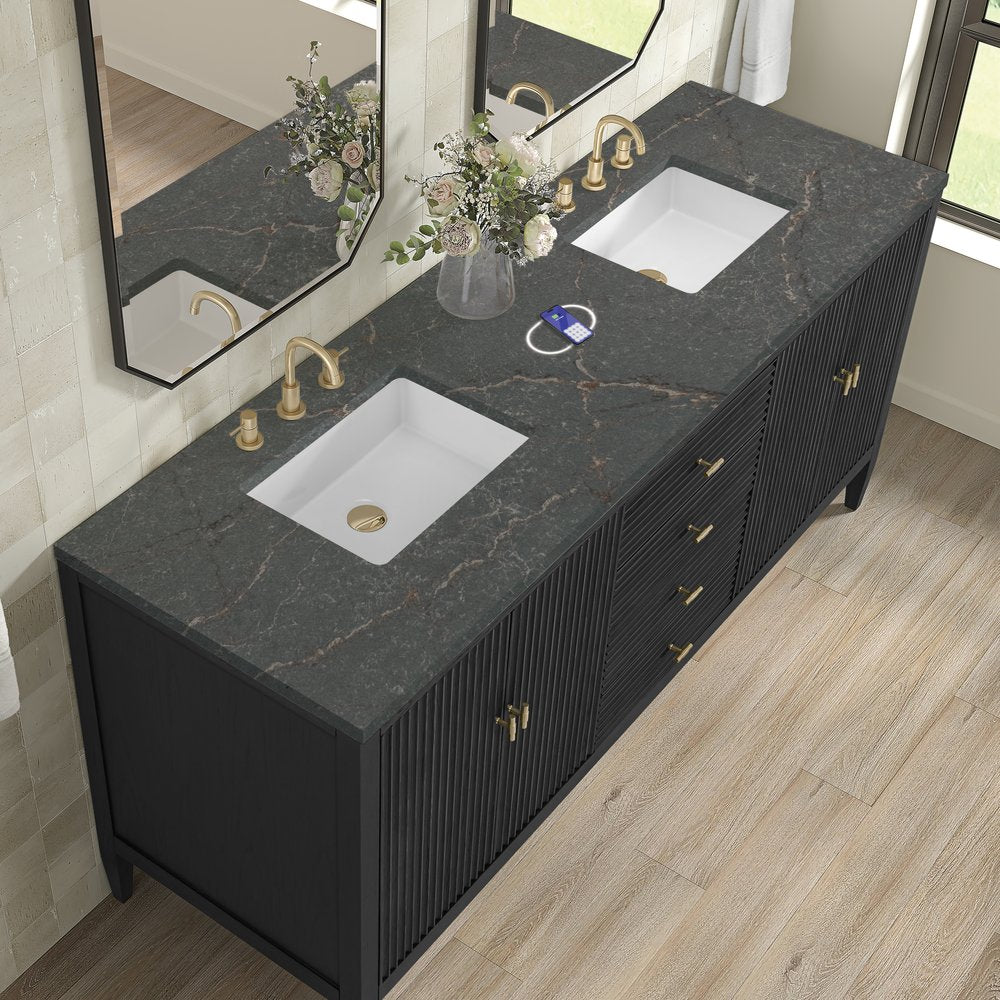 James Martin - Myrrin 72" Double Vanity, Carbon Oak w/ 3 CM Parisien Bleu Silestone Top w/FreePower Wireless Charger - 485-V72-CBO-FPBL view 8