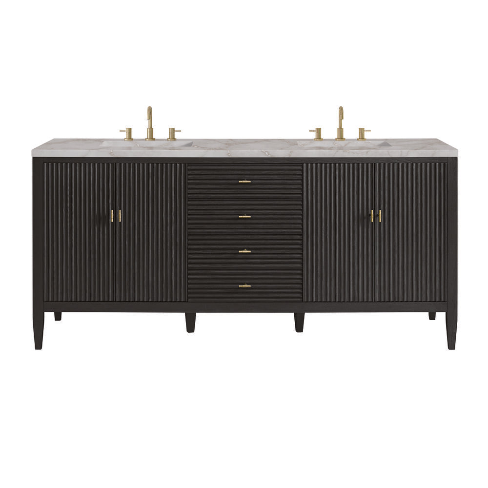 James Martin - Myrrin 72" Double Vanity, Carbon Oak w/ 3 CM Victorian Silver Silestone Top - 485-V72-CBO-3VSL view 1
