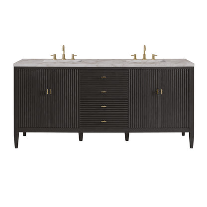 James Martin - Myrrin 72" Double Vanity, Carbon Oak w/ 3 CM Victorian Silver Silestone Top w/FreePower Wireless Charger - 485-V72-CBO-FVSL view 1