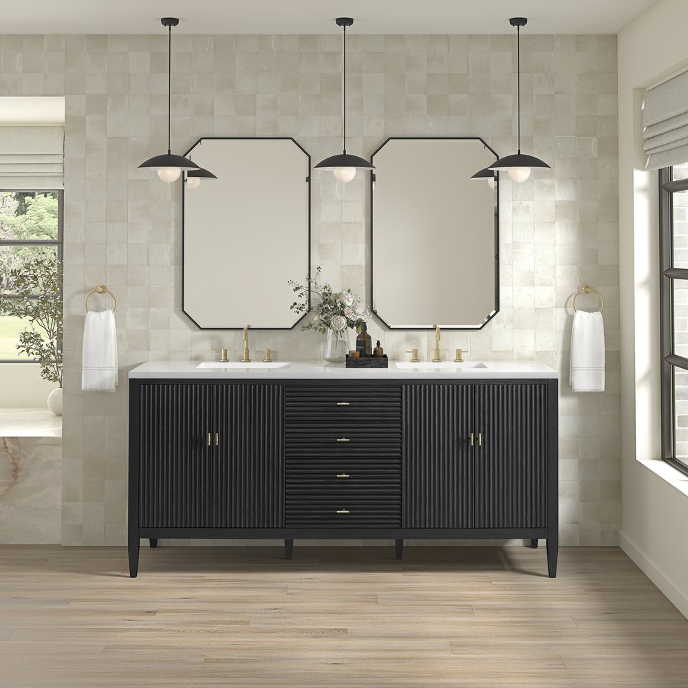 James Martin - Myrrin 72" Double Vanity, Carbon Oak w/ 3 CM White Zeus Silestone Top - 485-V72-CBO-3WZ view 3