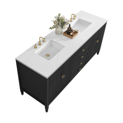 James Martin - Myrrin 72" Double Vanity, Carbon Oak w/ 3 CM White Zeus Silestone Top - 485-V72-CBO-3WZ view 8